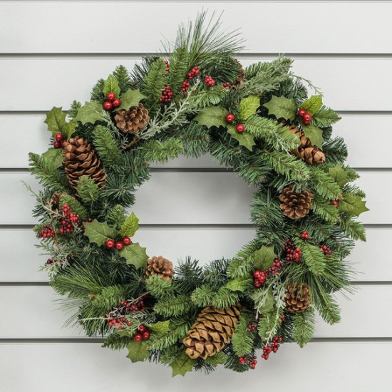 2022white × green christmas wreathe① White Floral Christmas Wreath 20 inch | Pines and Needles